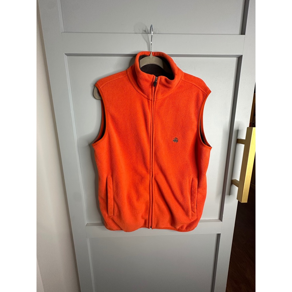 Brooks Brothers 346 Mens Fleece Vest Orange Full Zip Mock Neck Size M